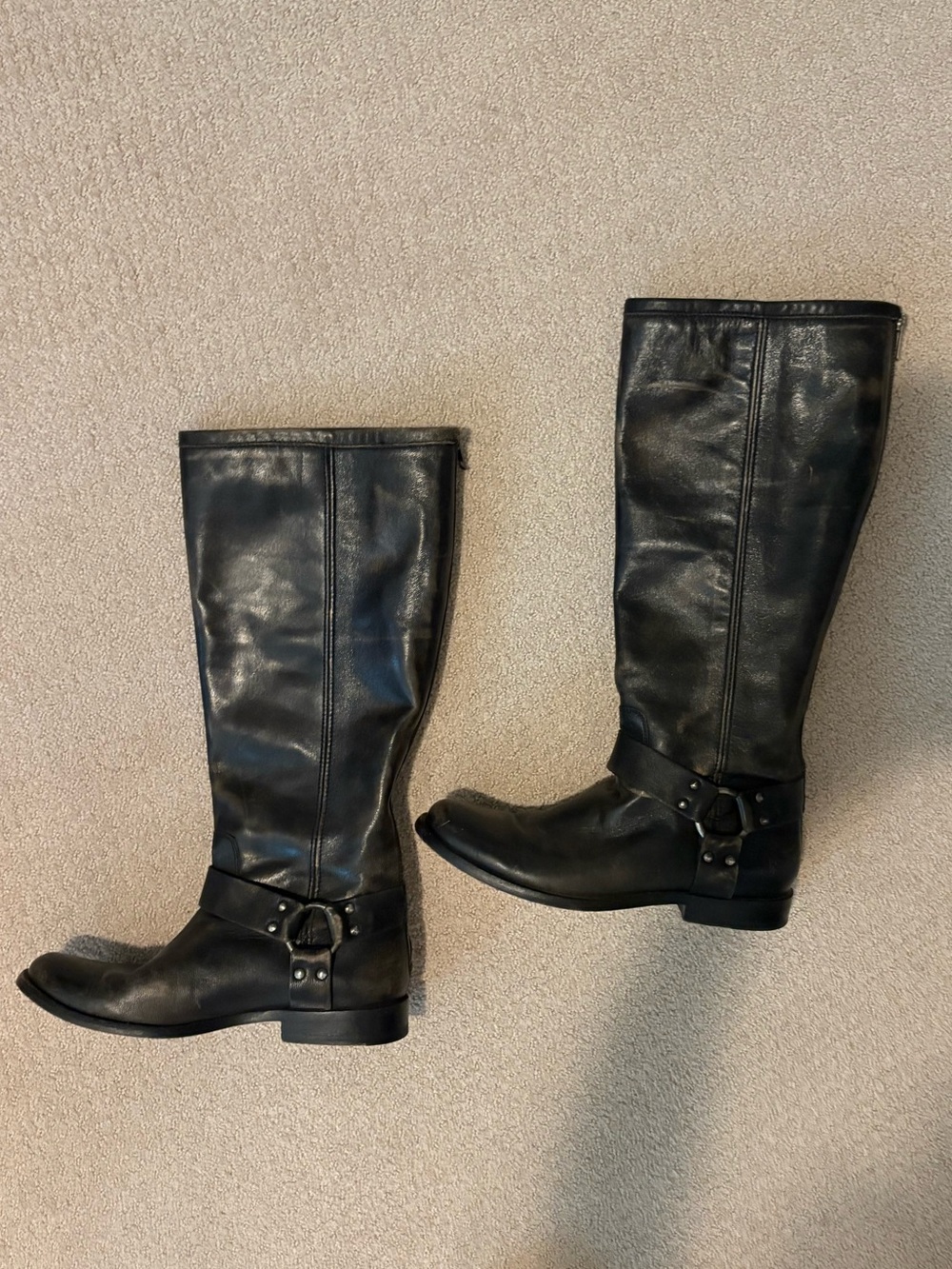 Frye Melissa Harness Tall Black Leather Riding Boots Size 8
